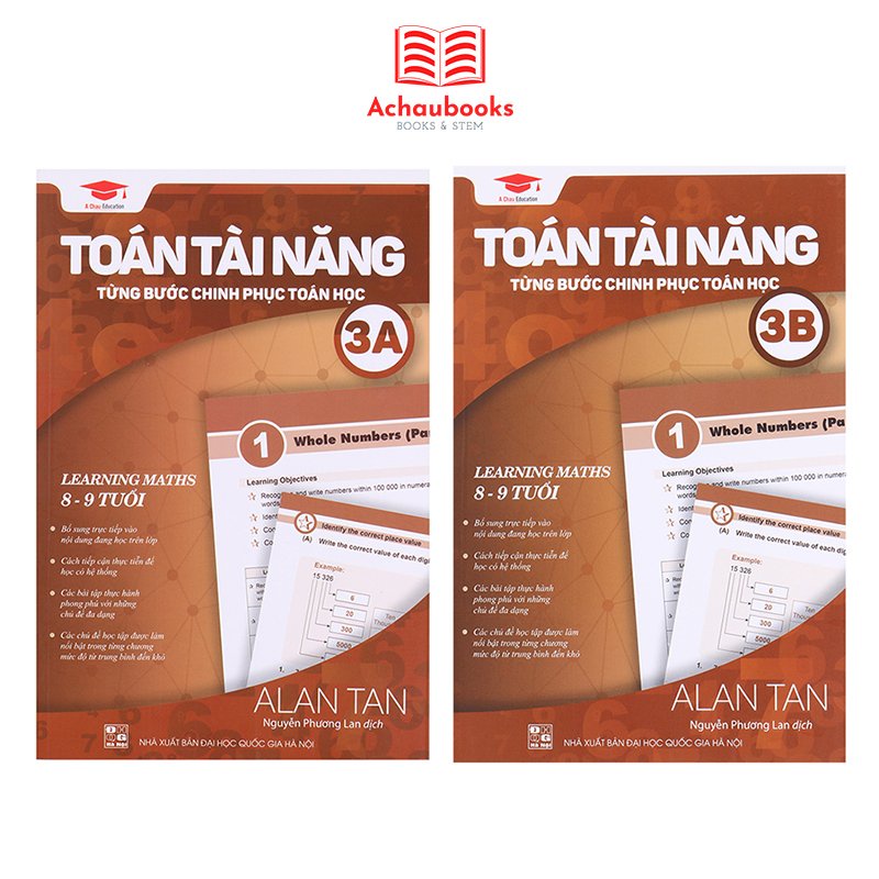 Sách Toán Tài Năng 3, Toán Lớp 3 - Á Châu Books ( bộ 2 cuốn, 8 - 9 tuổi )