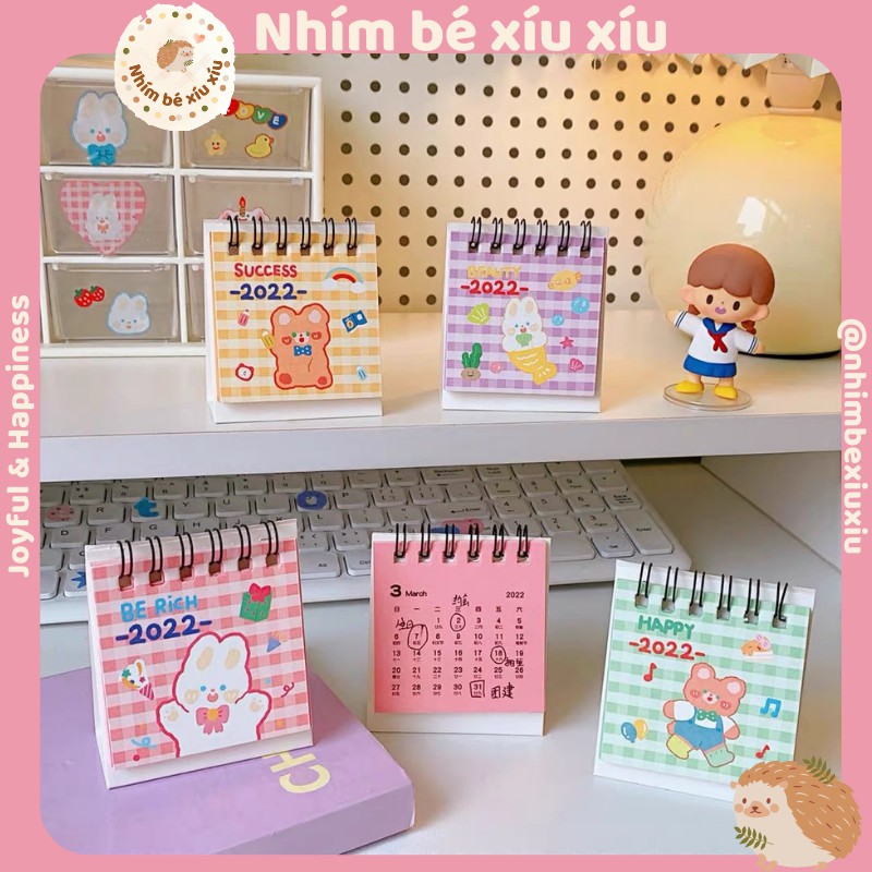 Lịch để bàn 2022 dễ thương dáng chữ A bìa cứng in màu nhỏ đẹp xinh xắn size mini VT323