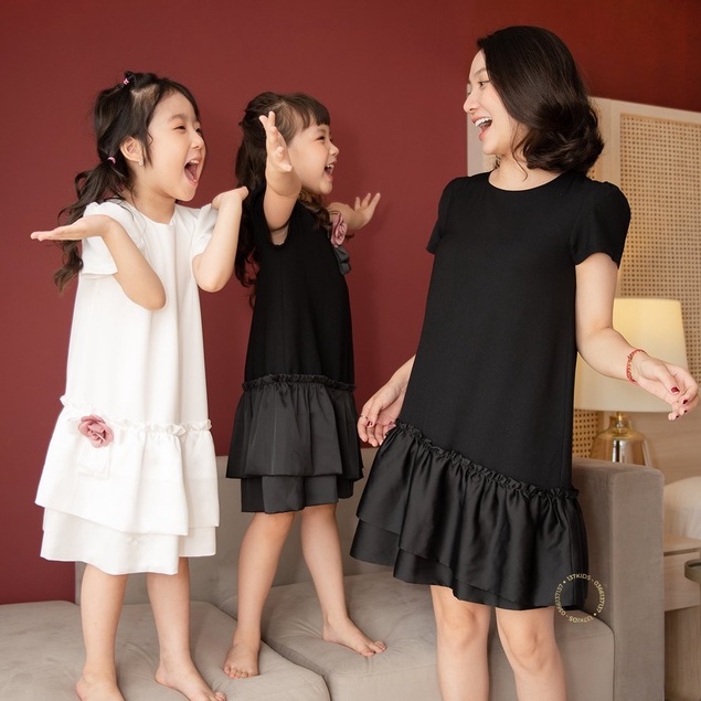 Váy babydoll cộc tay màu đen cho bé gái 137KIDS thiết kế chất cotton thấm hút mồ hôi