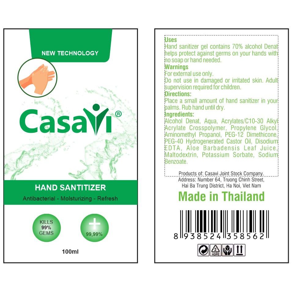 Nước Rửa Tay Khô Casavi xuất xứ Thái Lan sát khuẩn an toàn, dưỡng ẩm cho da 100ml | BigBuy360 - bigbuy360.vn
