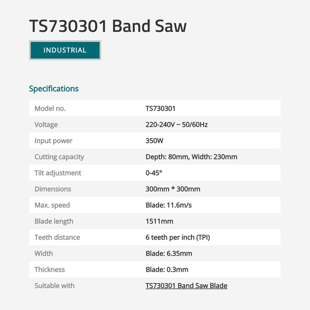 Máy cưa bàn mini 350W Chính Hãng Total TS730301 Phạm vi nghiêng: 0-45 °  Bảo hành 6 tháng