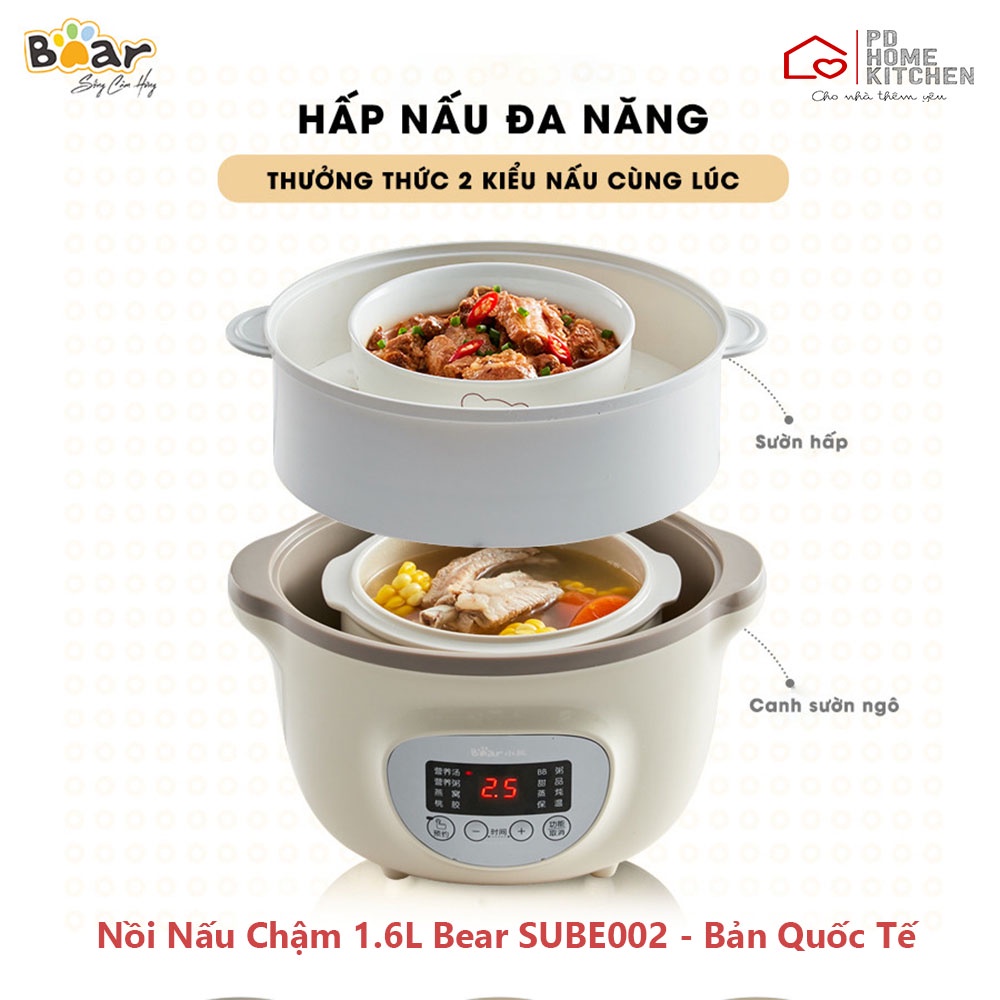 [BH CHÍNH HÃNG 12T] Nồi Nấu Cháo Chậm Tự Động Bear Thồng Minh Đa Năng, hấp hầm, ninh, chưng cách thủy, lõi sứ, hẹn giờ