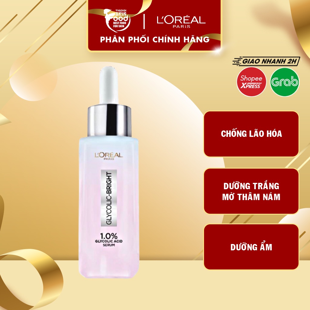 Tinh Chất Dưỡng Trắng, Mờ Thâm Nám Sau 2 Tuần L'Oreal Glycolic Bright Serum 30ml