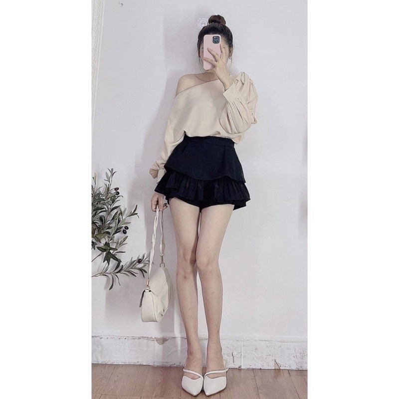 [Ảnh thật/Video]Sơ mi lụa Sazie trễ vai sang chảnh thiết kế tay nơ mặc được hai kiểu