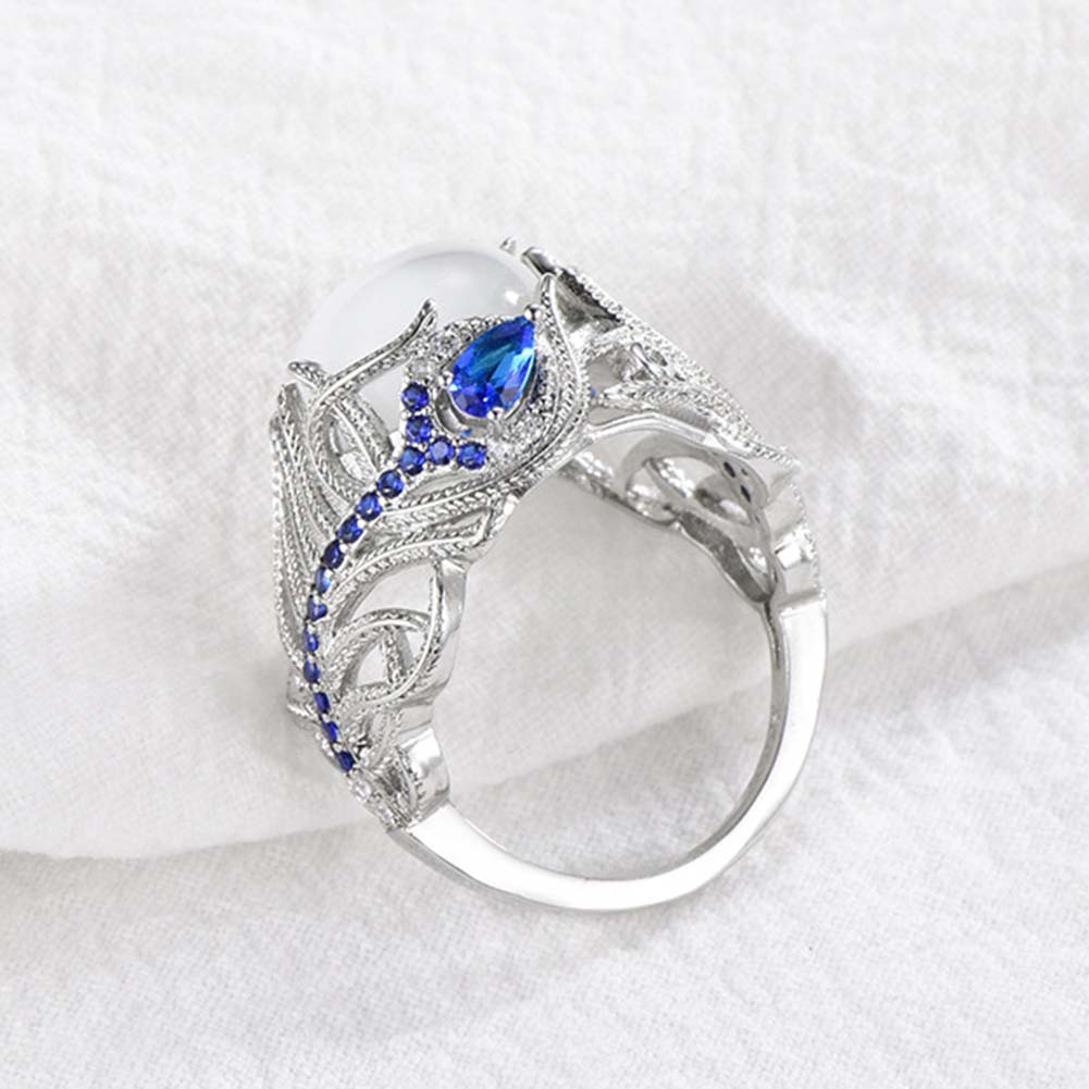Nhẫn Cưới Hình Lông Công Đính Đá Sapphire Nhân Tạo Cho Nữ