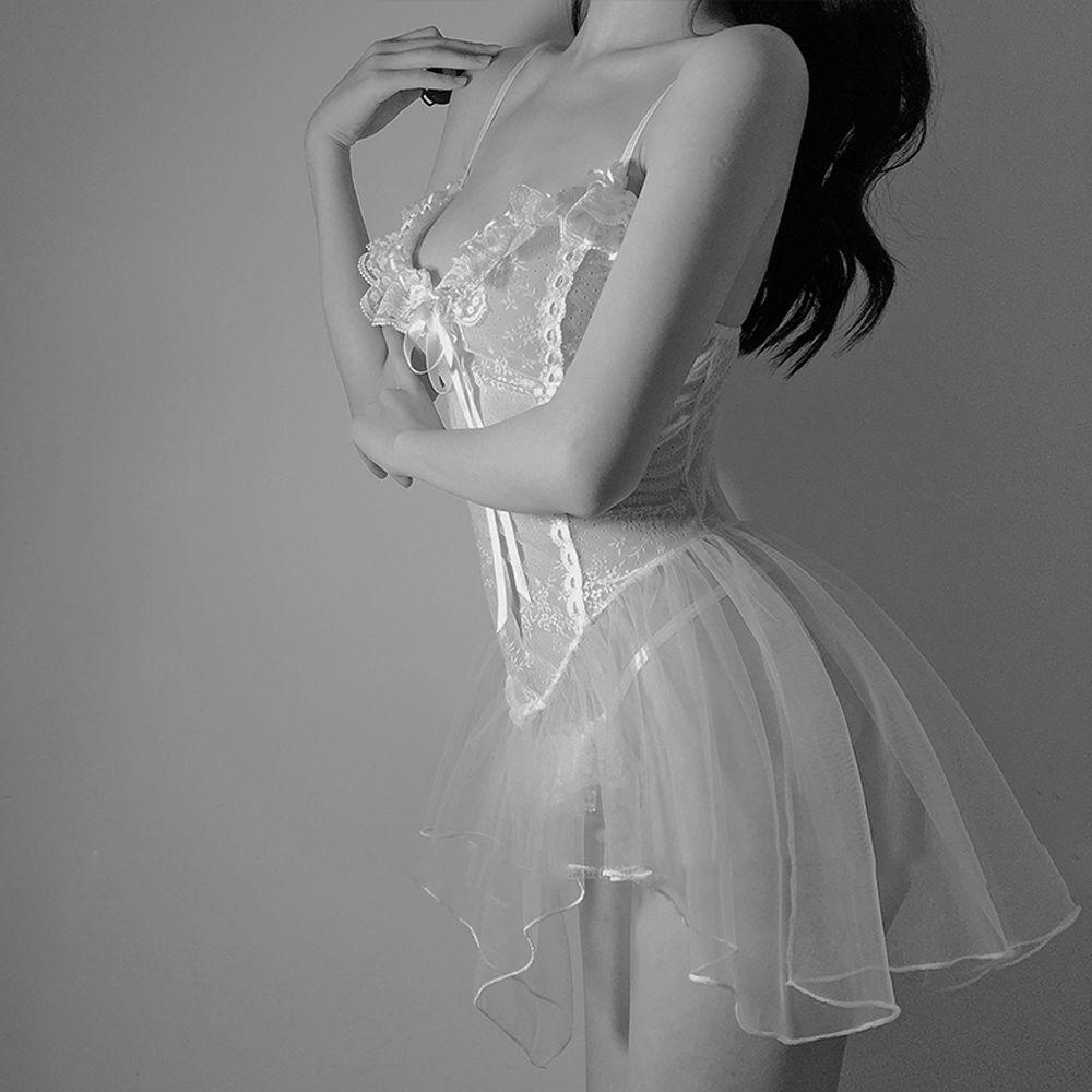 OCEANMAP Đầm Ngủ Hai Dây Phong Cách Công Chúa Lolita Gợi Cảm Kèm Quần Lót Lọt Khe