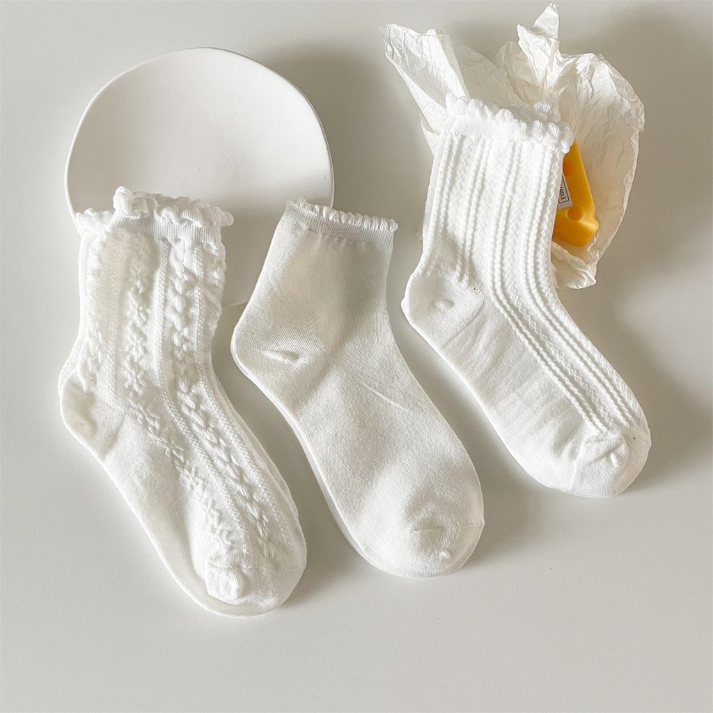 Tất vớ cao cổ nữ vải trắng cotton kiểu dáng PIG Hàn Quốc