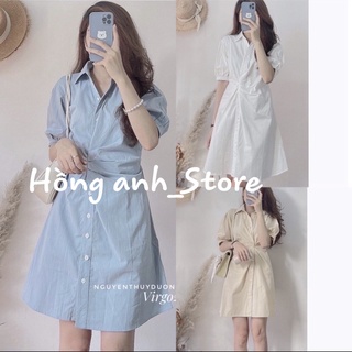 Váy thiết kế xếp li dúm eo cúc dọc/đầm xếp li dúm eo bella