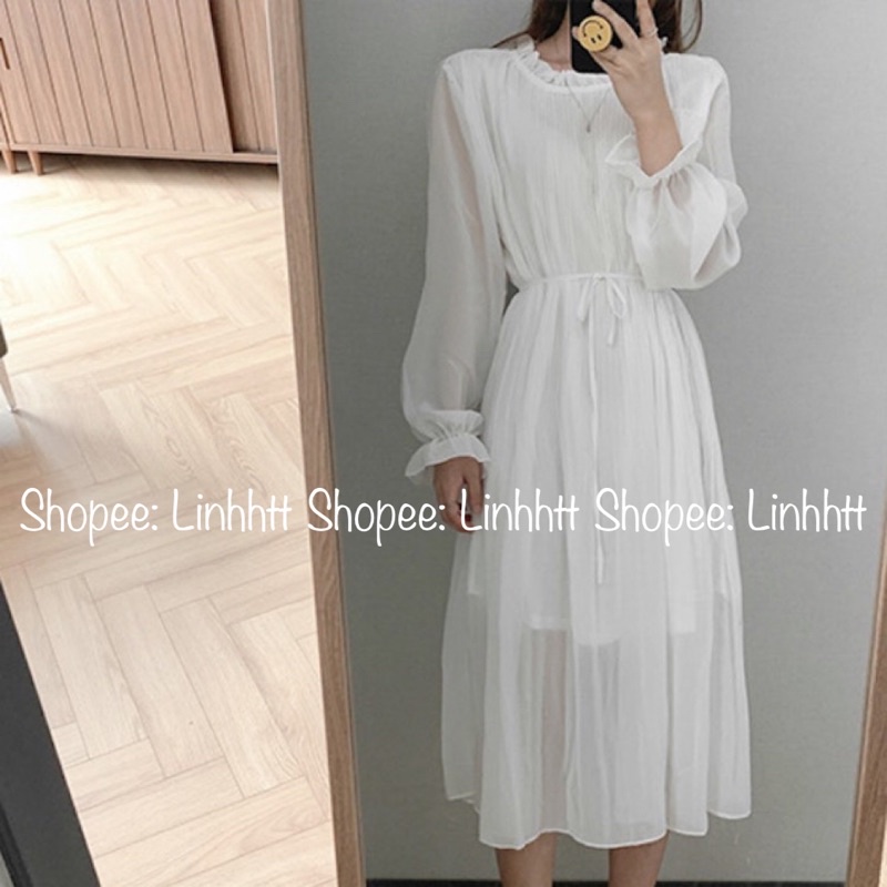 Đầm xếp ly tay dài tiểu thư ulzzang form suông dáng dài Linhhtt Đầm bầu
