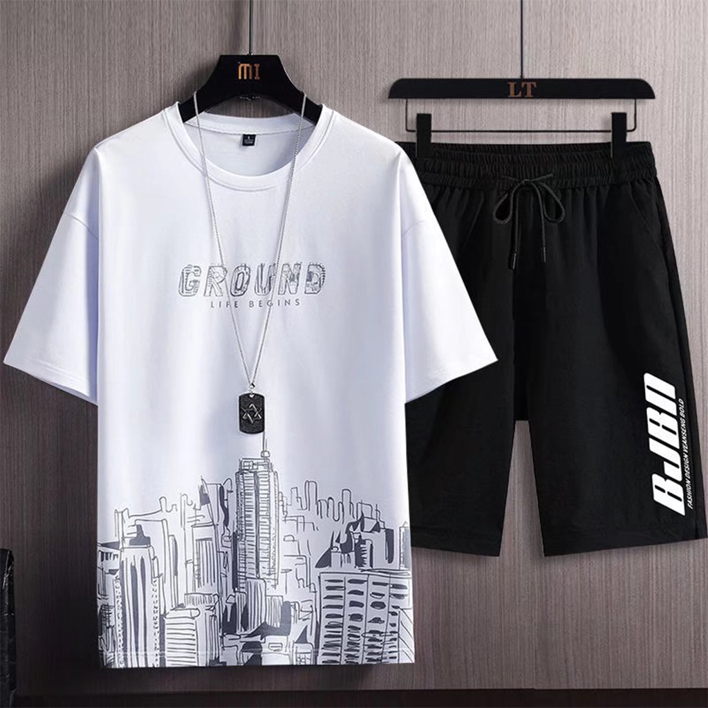 Đồ bộ nam mặc nhà thời trang PONGSTORE nguyên set đồ nam áo in hình CITY kèm quần short mẫu CG01