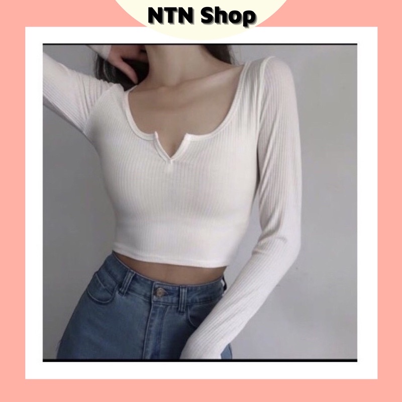 Áo Tay Dài Croptop body Cổ V (al)