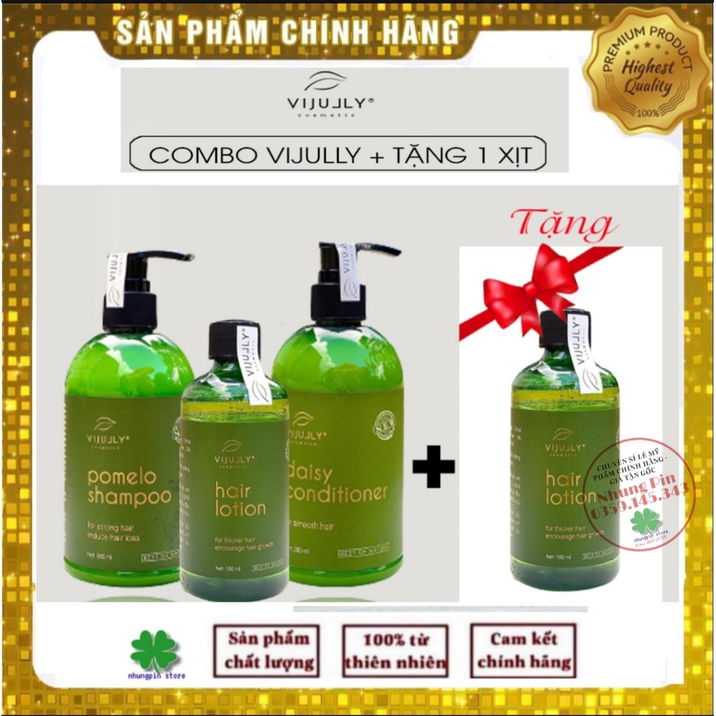 Combo 3 Sản phẩm chăm sóc tóc Dầu gội Dầu xả Xịt bưởi Vijuly