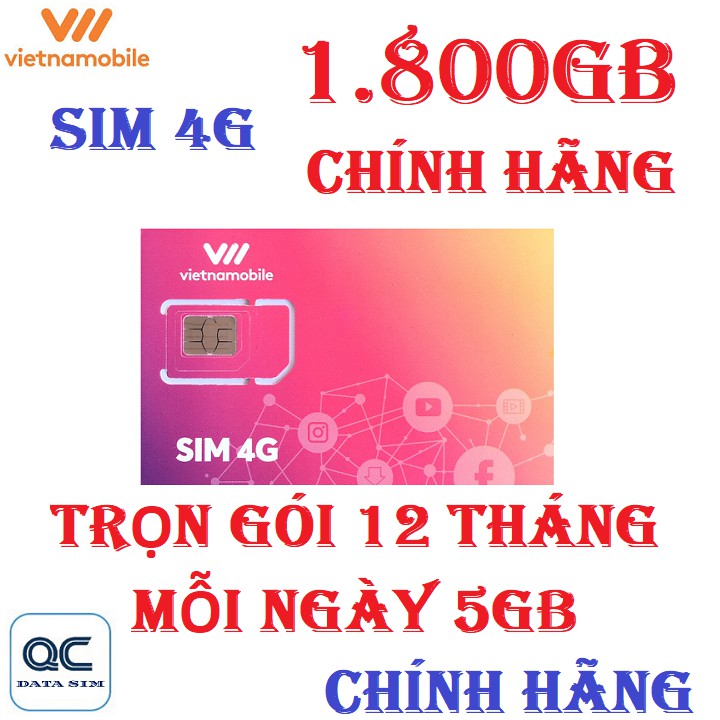 Sim 4G vietnamobile 1,800GB trọn gói 12 tháng không cần nạp tiền