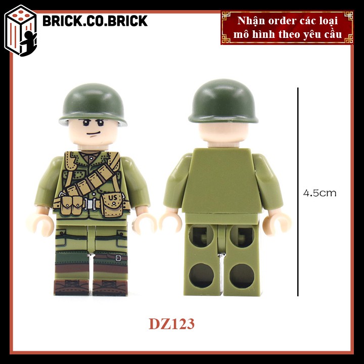 Phụ kiện MOC Army- Lính Mỹ thế chiến 2- Đồ chơi lắp ráp minifig và non-lego mô hình sáng tạo trang trí quân đội-DZ123