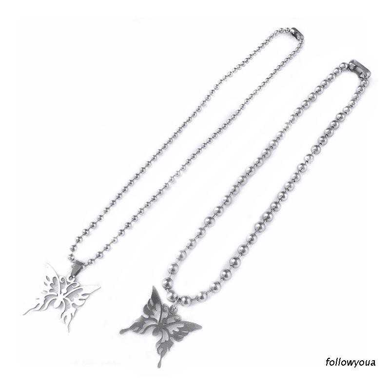 vòng cổ Inox Mặt Hình Bướm Phong Cách Punk Rock Unisex