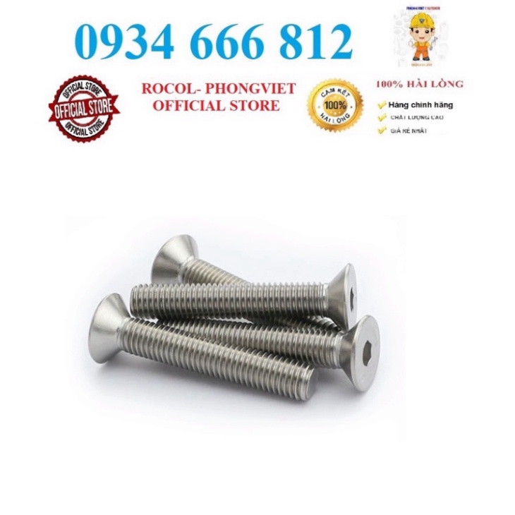Combo 50c bulong lục giác chìm đầu bằng INOX 201 M6, M6x10, M6x12, M6x16, M6x20, M6x25, M6x30, M6x35, M6x40