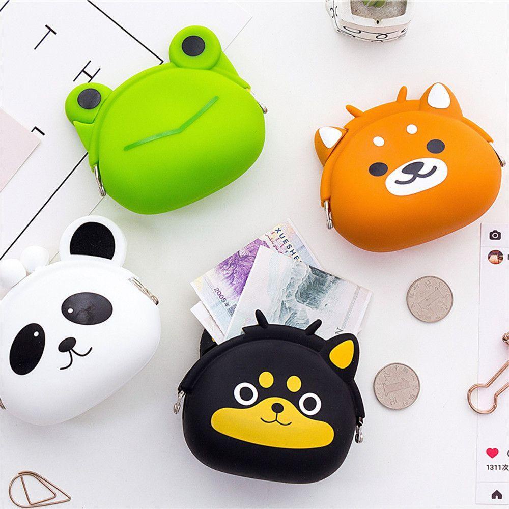 Ví Đựng Tiền Xu Mini Bằng Silicon Mềm Bề Mặt Họa Tiết Động Vật Hoạt Hình Dễ Thương