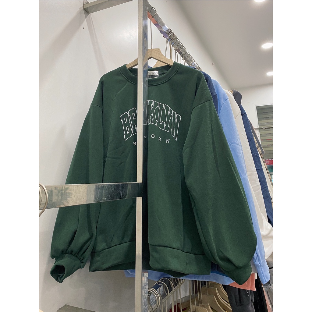 (Ảnh thật/có sẵn) Áo Nỉ Sweat Nữ tay bồng form rộng, Áo hoodie Brooklyn New York chất nỉ bông cá tính Ulzzang | BigBuy360 - bigbuy360.vn