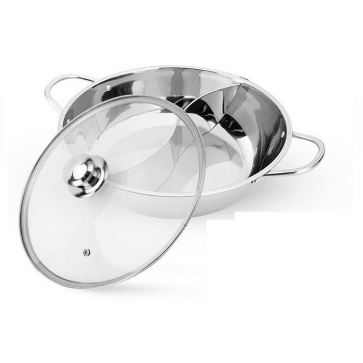 Nồi lẩu điện inox 2 ngăn 32cm, bếp lẩu đa năng đồ dùng nhà bếp tiện lợi cho bếp từ và bếp gas .