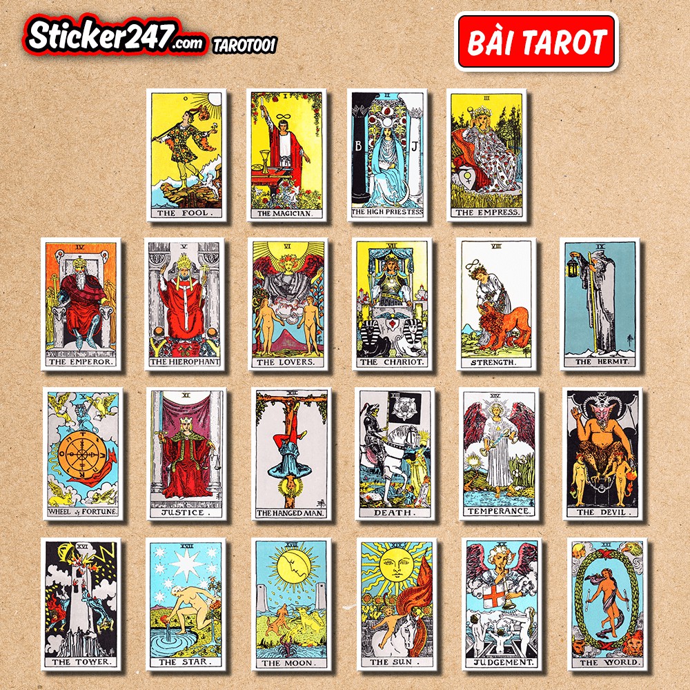 Sticker Bài Tarot Full bộ 78 lá 𝑭𝒓𝒆𝒆𝒔𝒉𝒊𝒑 hình dán decal chống nước, dán laptop, điện thoại, mũ bảo hiểm