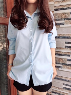 Áo Sơ mi oversize tay dài xanh