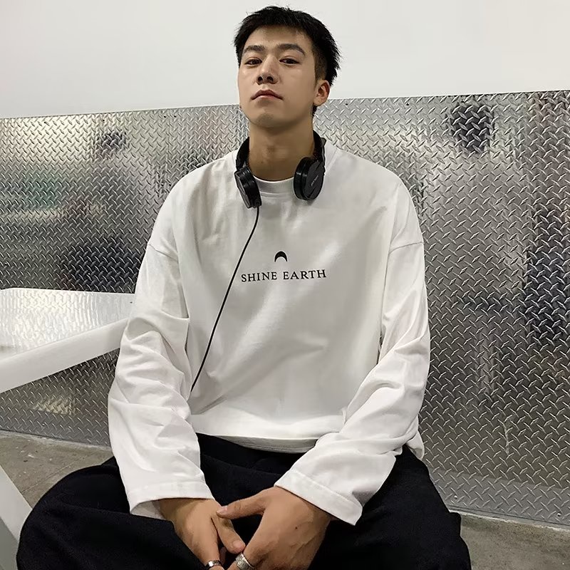 Áo Thun Tay Dài Cổ Tròn Dáng Rộng In Chữ Cỡ Lớn Thoải Mái Thời Trang Cho Nam Size M-5XL