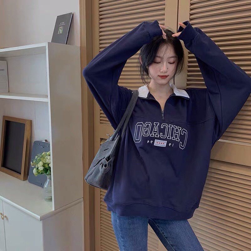 Áo Sweater Nỉ Cổ Khóa Thêu CHICAGO 1994- Nỉ Thun Nam Nữ Dài Tay Cổ Bẻ Chữ In- HOT TỔNG KHO TH | BigBuy360 - bigbuy360.vn