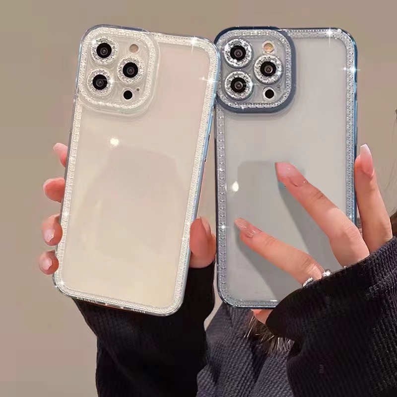 Ốp điện thoại TPU mềm mỏng đính đá long lanh chống sốc thích hợp cho IPhone  14 pro max 13 12 11 Pro Max X XR 8 7 Plus