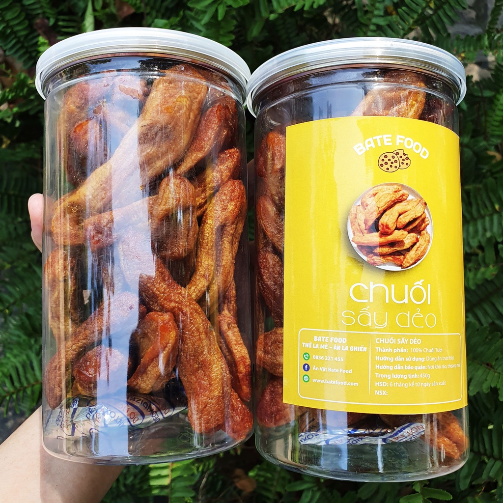 Chuối Sấy Dẻo Đà Lạt Hũ 450g, Hàng Loại 1, Ngọt, Không Chất Bảo Quản