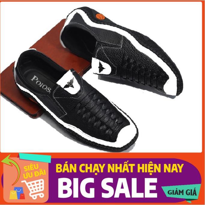 [SIÊU SALE] Giày lười nam da bò đan mặt lưới 2 màu nâu và đen BH 12 tháng