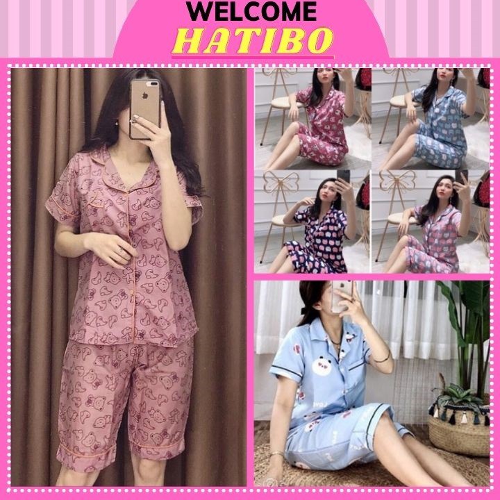 Bộ đồ ngủ pijama quần lửng áo cộc vải kate loại 1 mặc nhà chất mát- HATIBO 21