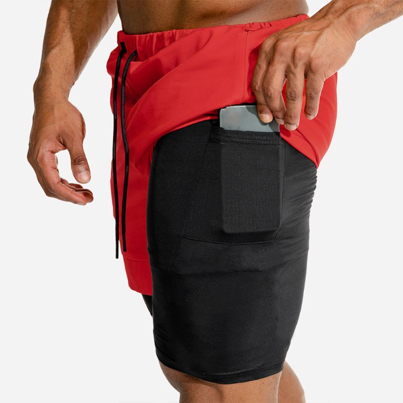 Quần Short Thể Thao / Tập Yoga / Gym / Chạy Bộ 2 Trong 1 Màu Sắc Tương Phản Thời Trang Cho Nam Giới