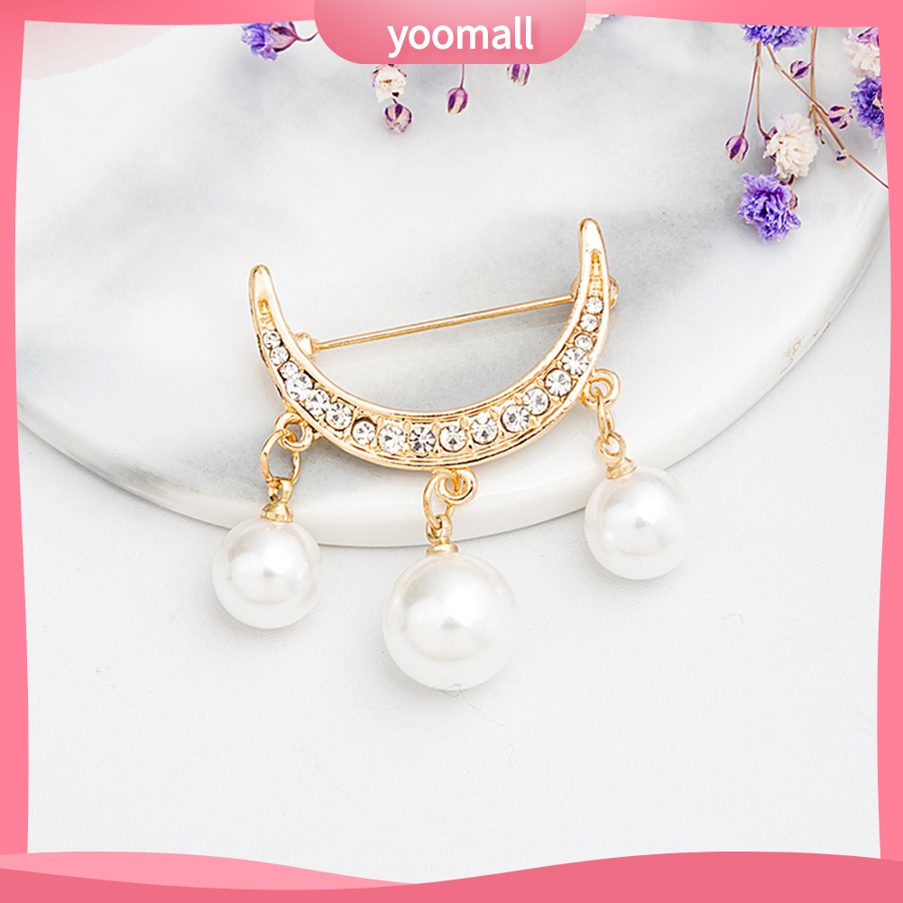 Bộ 2 Ghim Cài Áo Đính Ngọc Trai Giả Hình Bán Nguyệt Xinh Xắn