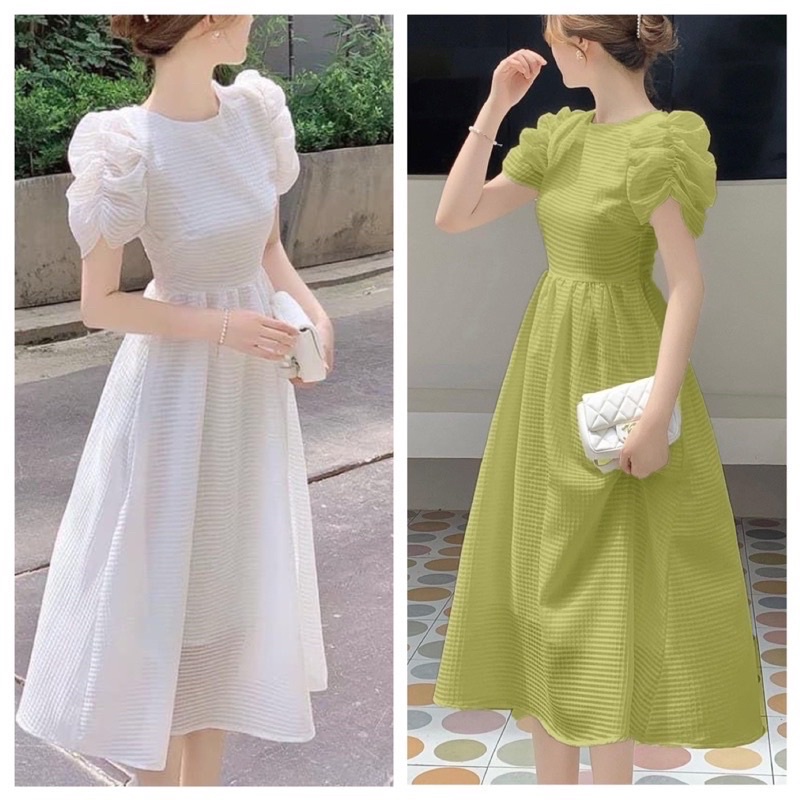 💥sỉ💥váy xanh bơ kẻ xốp khoá dọc cho con ti