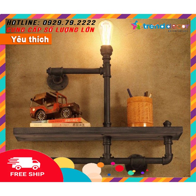 Kệ gỗ treo tường kệ ống nước giá để sách kiêm treo quần áo decor vintage trang trí nhà, quán cafe