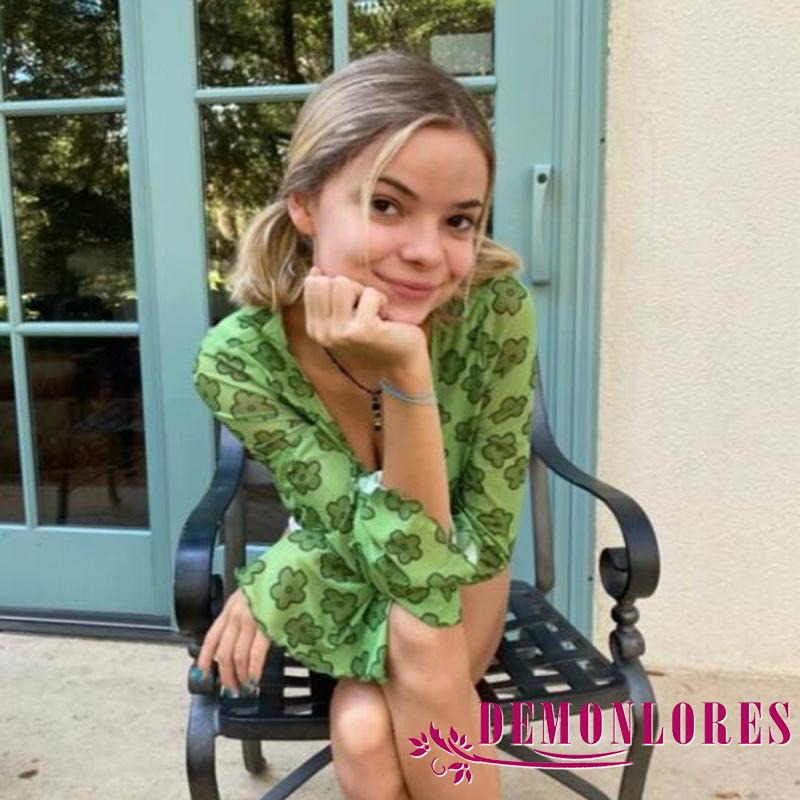 Áo tay dài ống loe in hoa thời trang cho nữ