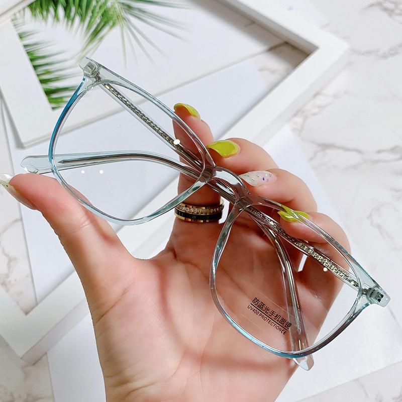 Mắt Kính Gọng Vuông Màu Kẹo Trong Suốt Chống Ánh Sáng Xanh Phong Cách Hàn Quốc