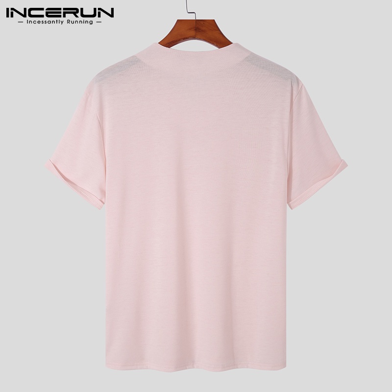 Áo thun nam Incerun ngắn tay dáng ôm phong cách đơn giản nhiều màu lựa chọn