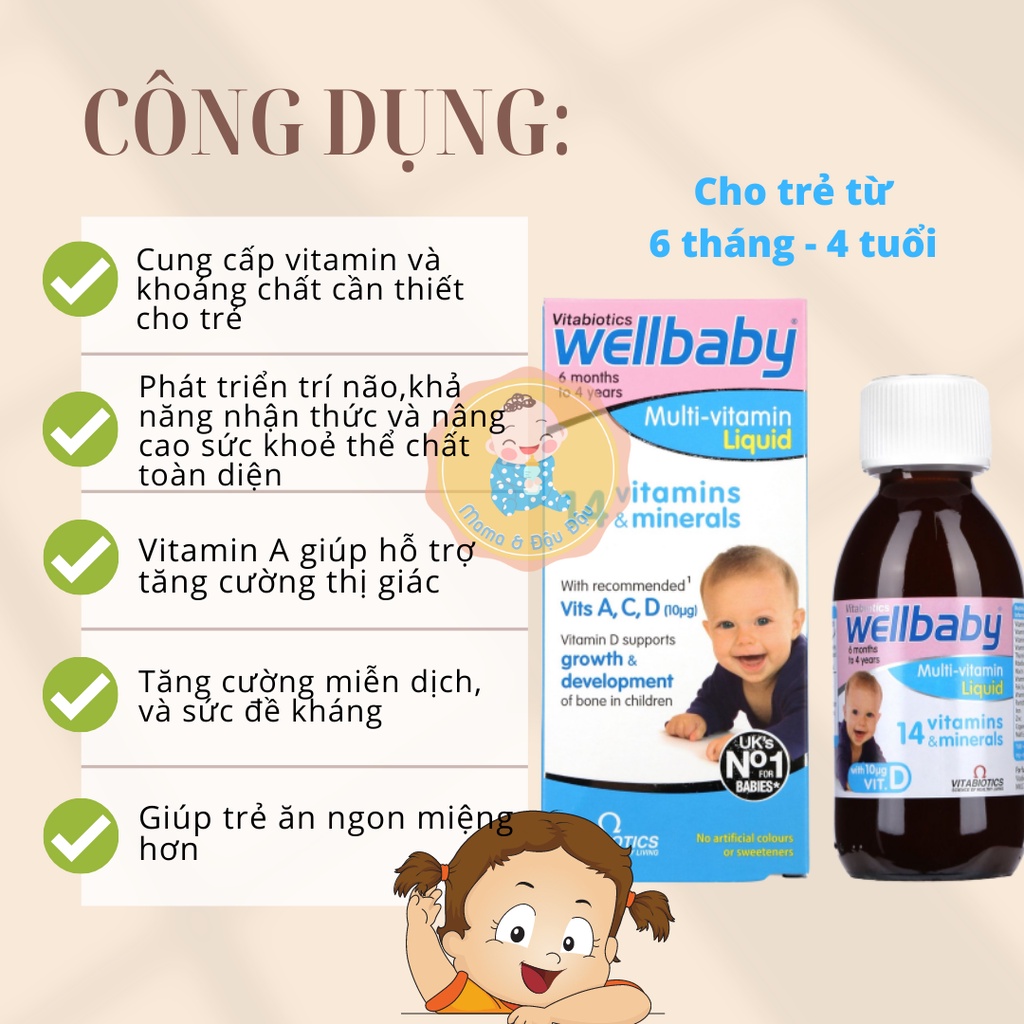 Siro tổng hợp WELLBABY UK 14 MULTI-VITAMIN LIQUID cho bé từ 6 tháng - 4 tuổi