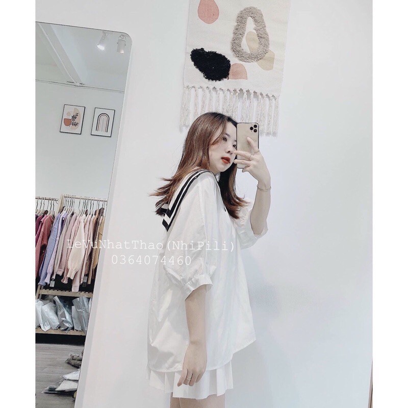 freeship Áo Sơ Mi Nữ Thủy Thủ , Áo Sơmi Trắng Nữ Cổ Phối Màu F012 | BigBuy360 - bigbuy360.vn