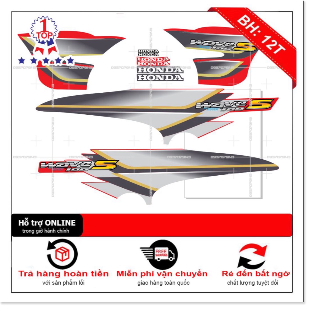 ( Quí khách vui lòng mang ra tiệm cho thợ dán ) Tem wave S 100 zin đỏ