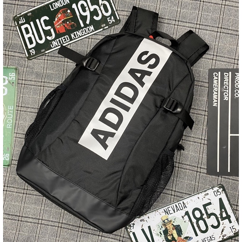 Ba Lô Thể Thao Nam ADIDAS Màu Đen Viền Chữ Trắng Có Vách Ngăn Đựng Laptop - Chất Liệu Polyester Chống Thấm Nước MR BEAN