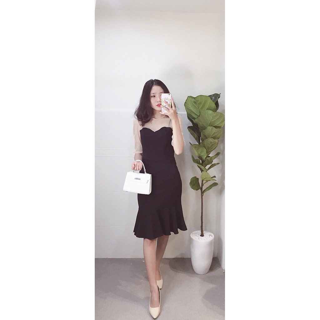 Đầm công sở ôm body phối tay lưới | BigBuy360 - bigbuy360.vn