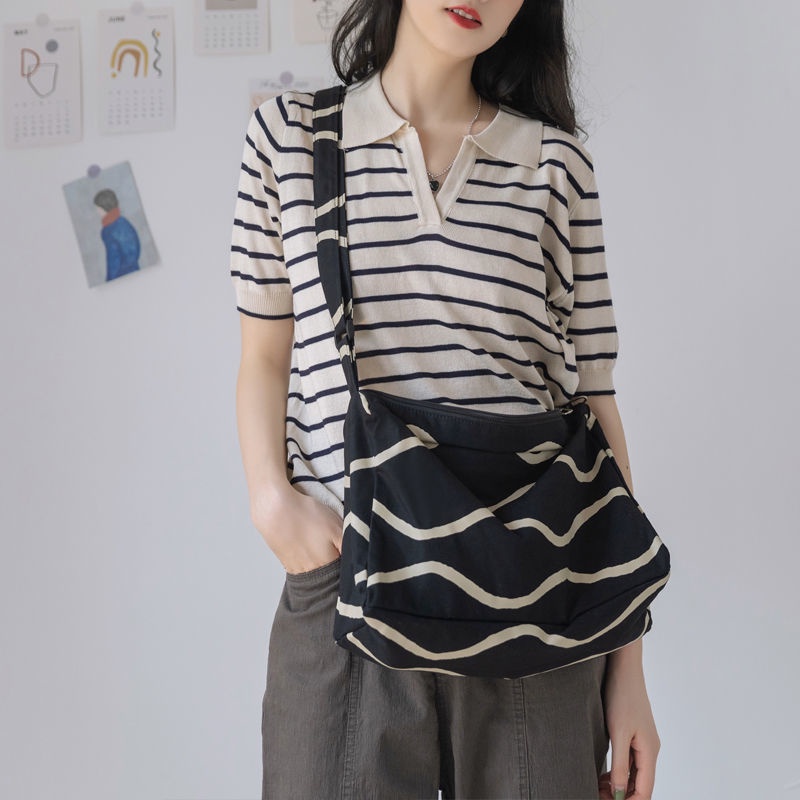 Túi Xách Canvas Họa Tiết Kẻ Sọc Sức Chứa Lớn 4 Kiểu Dáng Hàn Quốc Cho Nữ