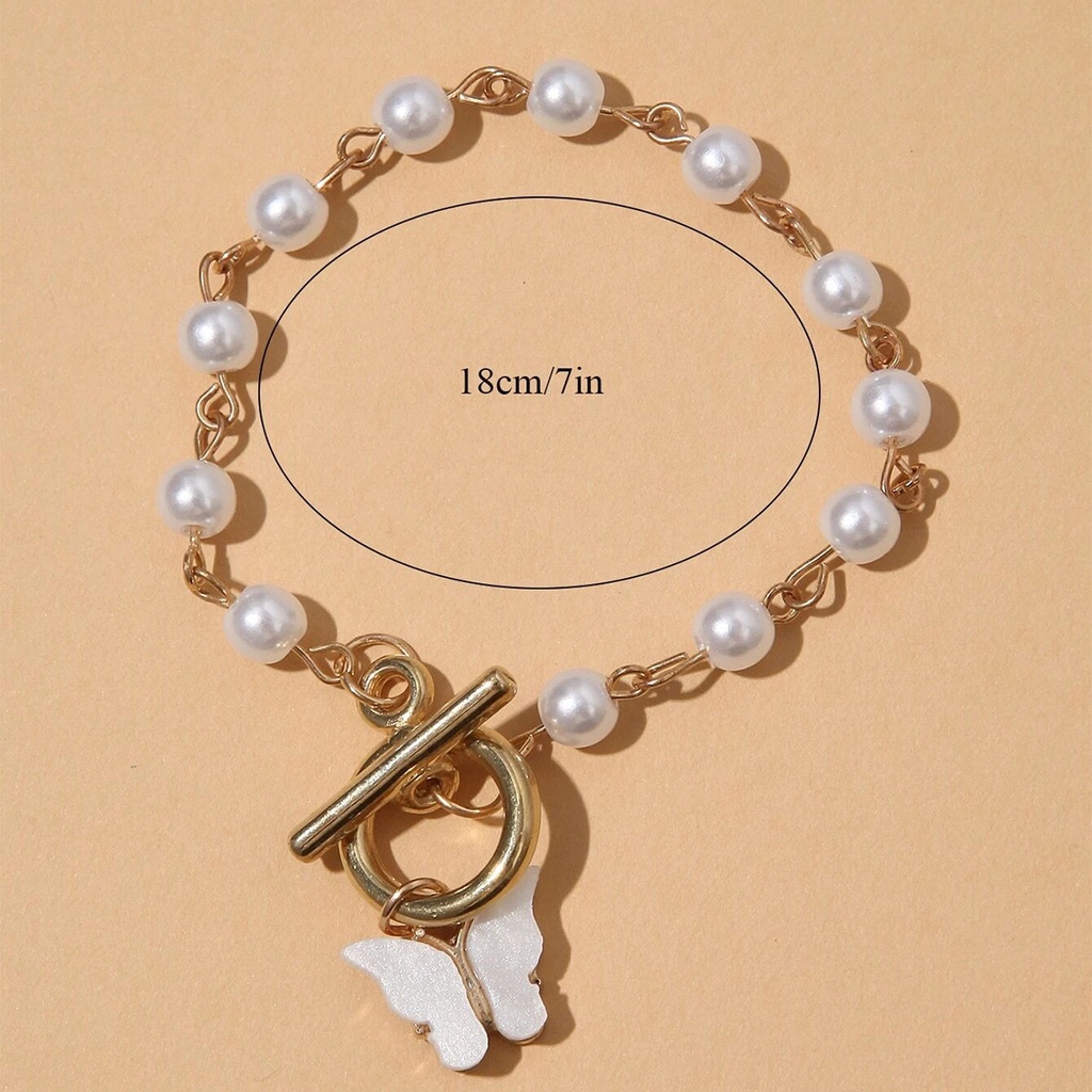 Vòng Tay Ngọc Trai Mặt Bướm Đơn Giản Ngọt Ngào Thời Trang Cho Nữ