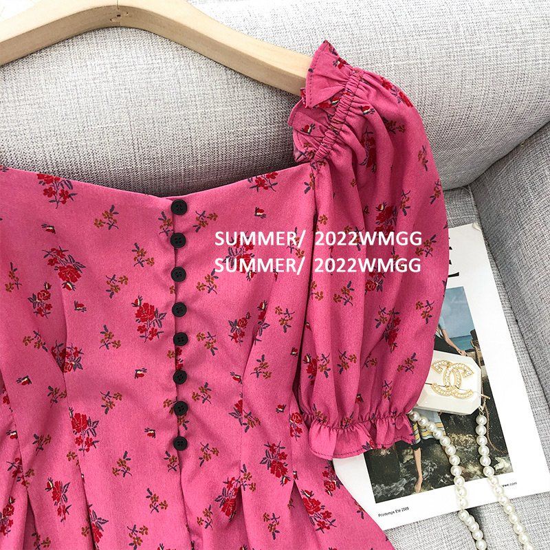 Áo Voan Tay Ngắn Cổ Vuông In Họa Tiết Hoa Ngọt Ngào Thời Trang Cho Nữ