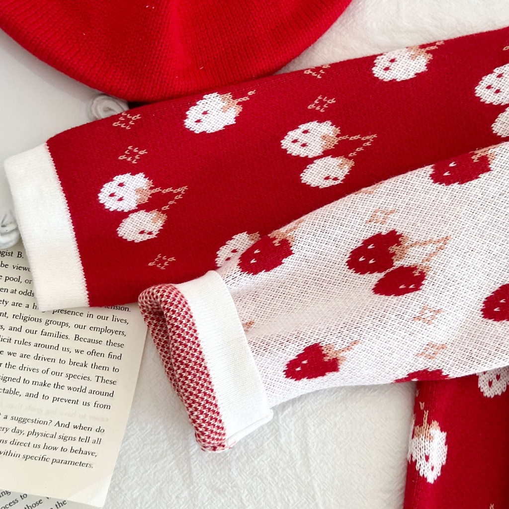 Bộ Áo Cardigan Dệt Kim In Họa Tiết Cherry Dễ Thương Thời Trang Năm Mới Cho Bé Gái 2266