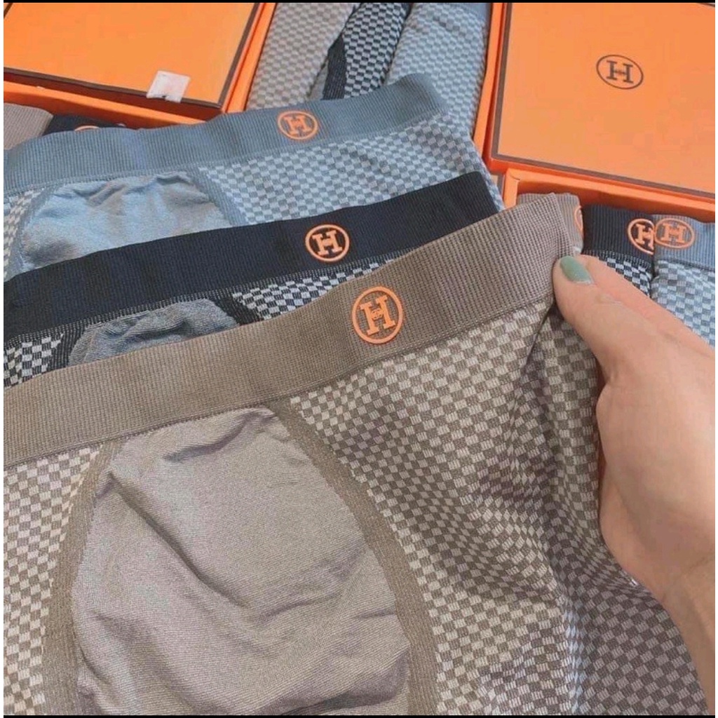 Quần Sịp Đùi - Hộp 3 Chiếc Quần Boxer Nam HM FULL BOX Free Size Từ 55-80Kg