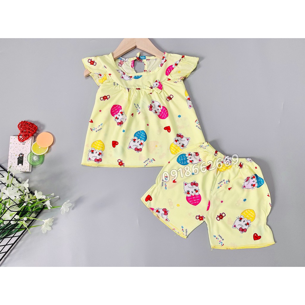 Bộ cộc bé gái, vải lanh(Tole) loại 1 size cho bé 8-25 kg