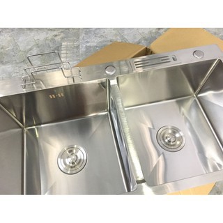 Chậu Rửa Chén Bát Inox 304 Đúc Kích Thước 8245cm Có Cài Dao, Gác Thớt (tặng rổ rút)